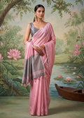 Monjolika Fashion Pink Tissue Linen Blend Saree with Grey Contrast Blouse | Grocsy