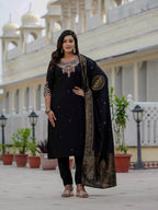 Pramukh Fab Black Color Roman Silk Kurta Set | Grocsy