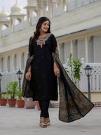 Pramukh Fab Black Color Roman Silk Kurta Set | Grocsy