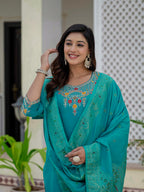 Pramukh Fab Rama Color Roman Silk Kurta Set | Grocsy