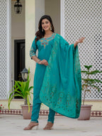 Pramukh Fab Rama Color Roman Silk Kurta Set | Grocsy
