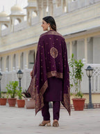 Pramukh Fab Plum Color Roman Silk Kurta Set | Grocsy