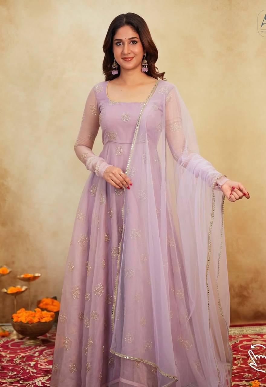 Yash Enterprise Light Peach Organza Party Wear Embroidery Suit Set | Grocsy