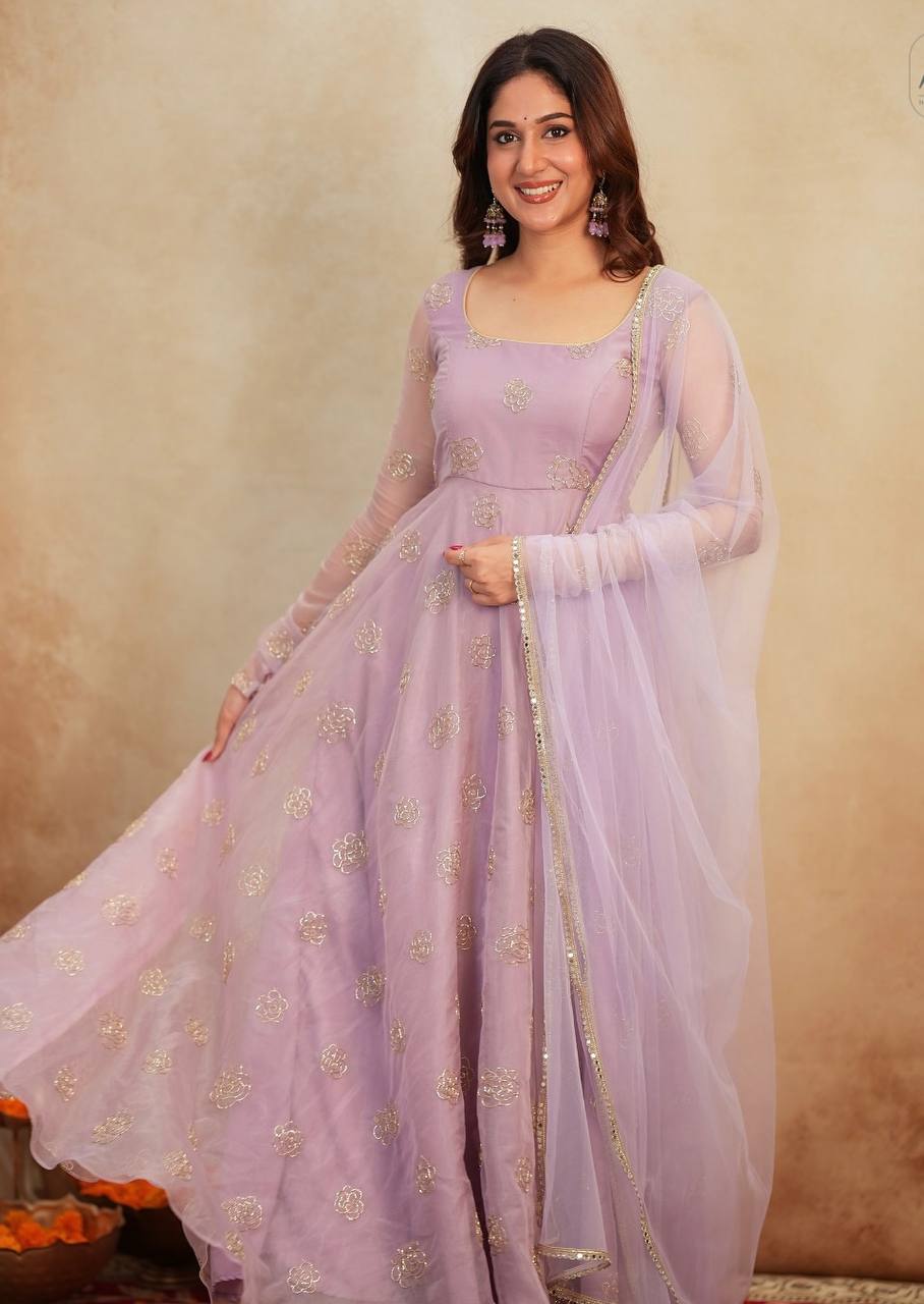 Yash Enterprise Light Peach Organza Party Wear Embroidery Suit Set | Grocsy