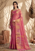 Monjolika Fashion Onion Pink Tissue Silk Blend Saree with Gold Zari Bootas | Grocsy