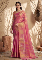 Monjolika Fashion Onion Pink Tissue Silk Blend Saree with Gold Zari Bootas | Grocsy