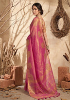 Monjolika Fashion Onion Pink Tissue Silk Blend Saree with Gold Zari Bootas | Grocsy