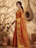 Monjolika Fashion Rust orange Tissue Silk Blend Saree with Gold Zari Bootas | Grocsy