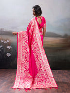 Monjolika Fashion Gajri Pink Banarasi Silk Blend Saree With Rich Gold Zari Weaving | Grocsy