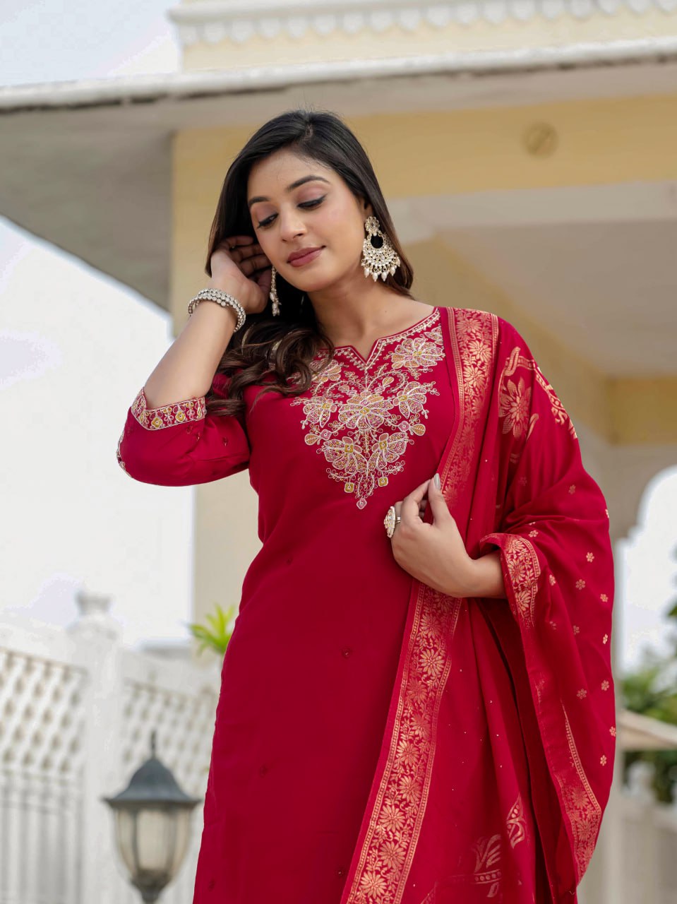 Pramukh Fab Rani Pink Color Roman Silk Kurta Set | Grocsy