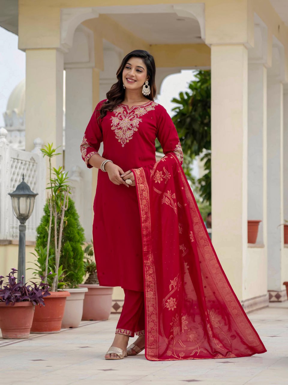 Pramukh Fab Rani Pink Color Roman Silk Kurta Set | Grocsy
