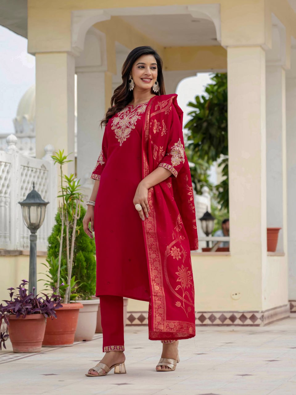 Pramukh Fab Rani Pink Color Roman Silk Kurta Set | Grocsy