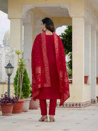 Pramukh Fab Rani Pink Color Roman Silk Kurta Set | Grocsy