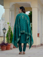 Pramukh Fab Teal Green Color Roman Silk Kurta Set | Grocsy