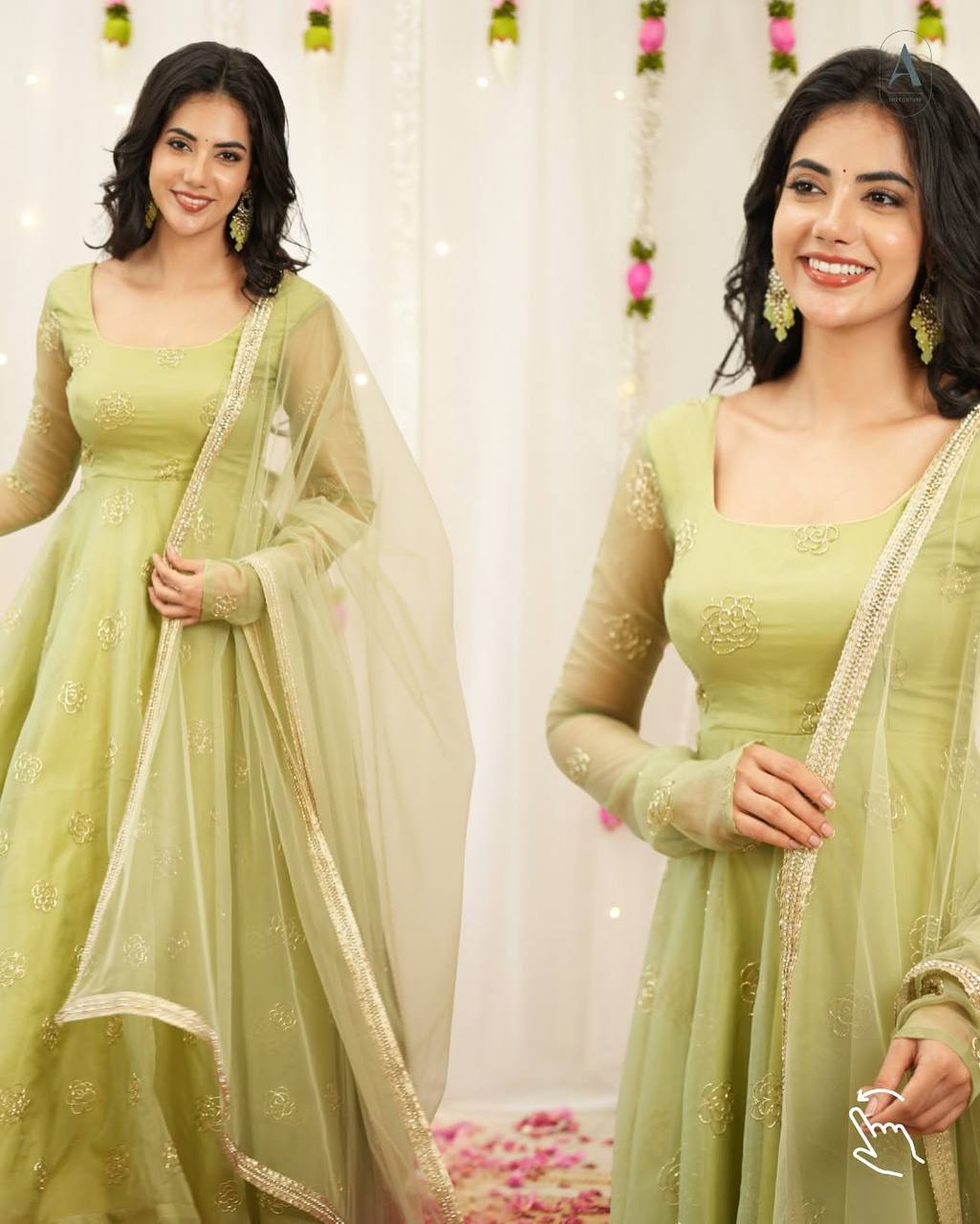 Yash Enterprise Light Green Soft Organza Party Wear Embroidery Suit Set | Grocsy