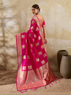 Monjolika Fashion Rani Pink Zari Woven Banarasi Silk Blend Saree With Blouse Piece | Grocsy