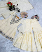 Evanik Beige Heavy Cosmos Zari Silk Real Mirror Work Kids Sharara Set | Grocsy