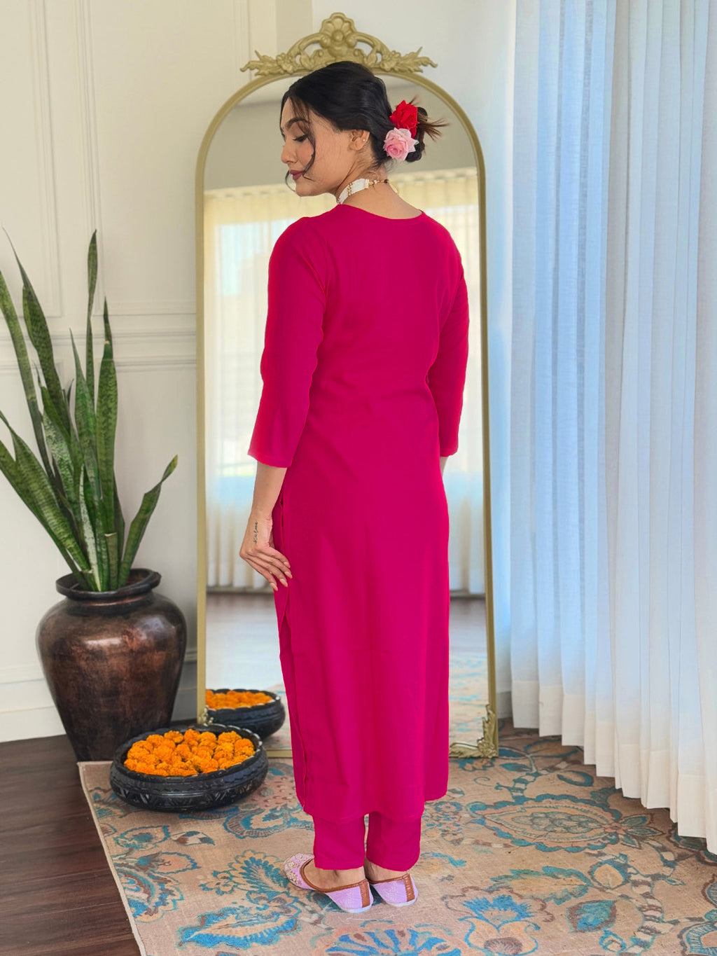 The52 Thread Work Rayon Fabric Straight Kurta, Pant and Dupatta Set | Grocsy