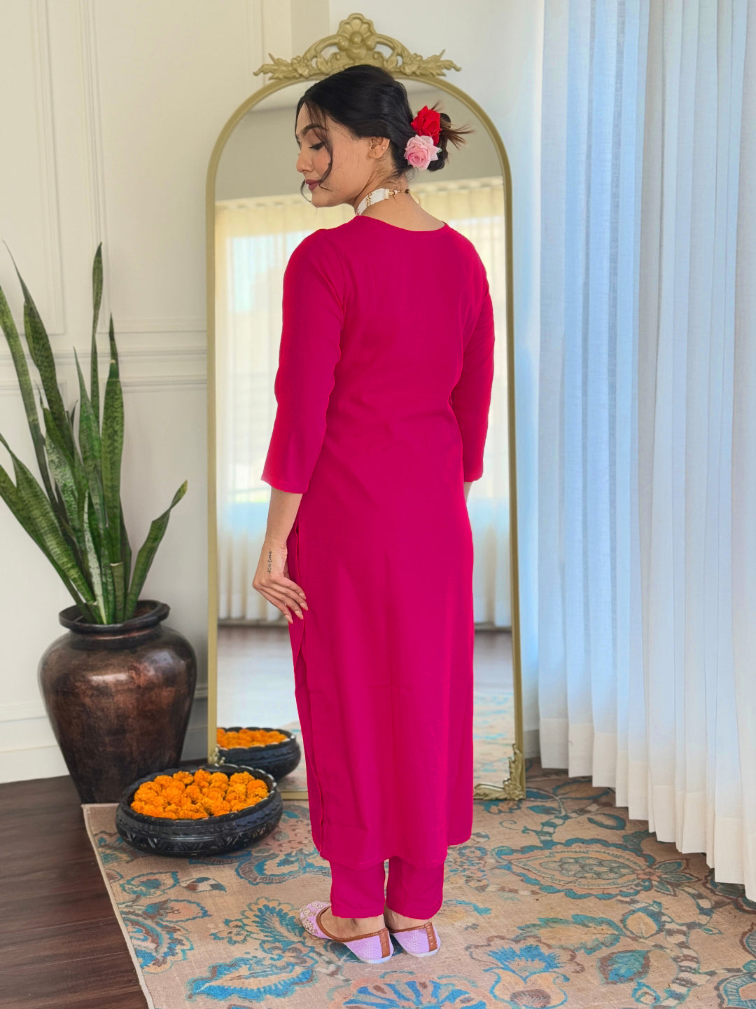 The52 Thread Work Rayon Fabric Straight Kurta, Pant and Dupatta Set | Grocsy