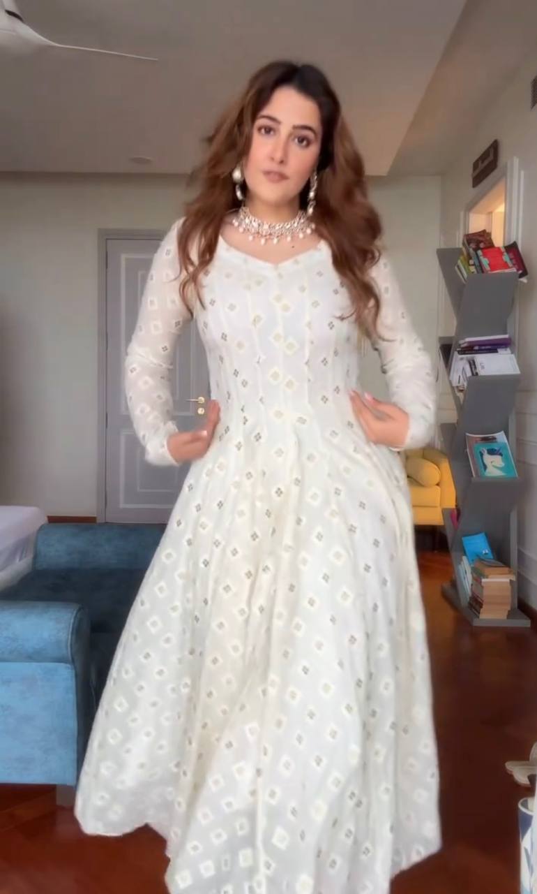 Yash Enterprise Off White Faux Blooming Party Wear Embroidery Suit Set | Grocsy