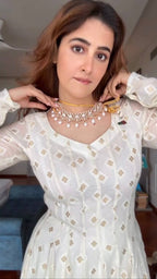 Yash Enterprise Off White Faux Blooming Party Wear Embroidery Suit Set | Grocsy