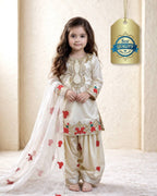 Evanik White Designer Party Wear Heavy Natural Crep Kids Patiala Set | Grocsy