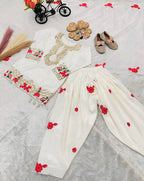 Evanik White Designer Party Wear Heavy Natural Crep Kids Patiala Set | Grocsy