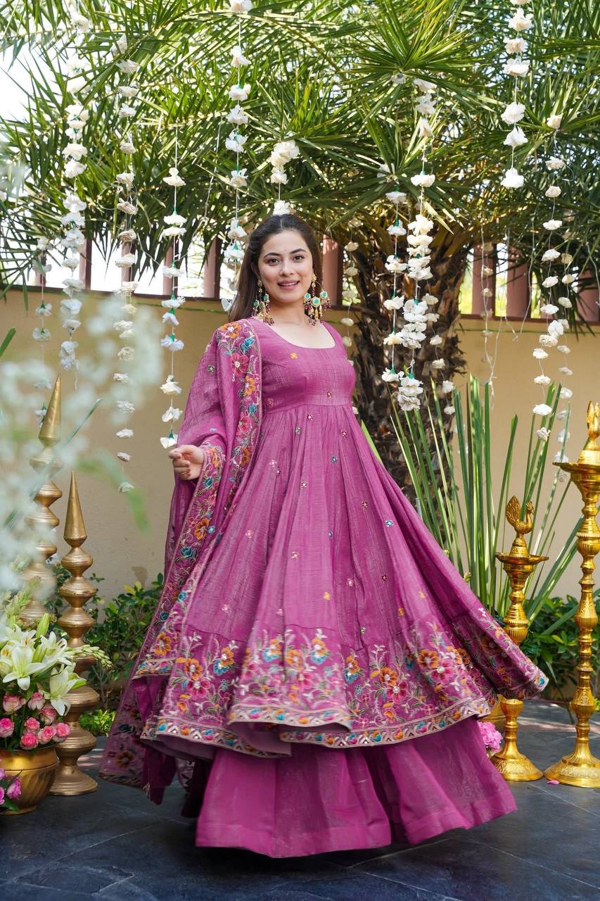 Yash Enterprise Dusty Rose Crunchy Silk Party Wear Embroidery Suit Set | Grocsy