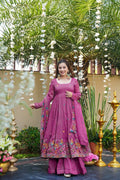 Yash Enterprise Dusty Rose Crunchy Silk Party Wear Embroidery Suit Set | Grocsy