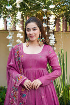 Yash Enterprise Dusty Rose Crunchy Silk Party Wear Embroidery Suit Set | Grocsy