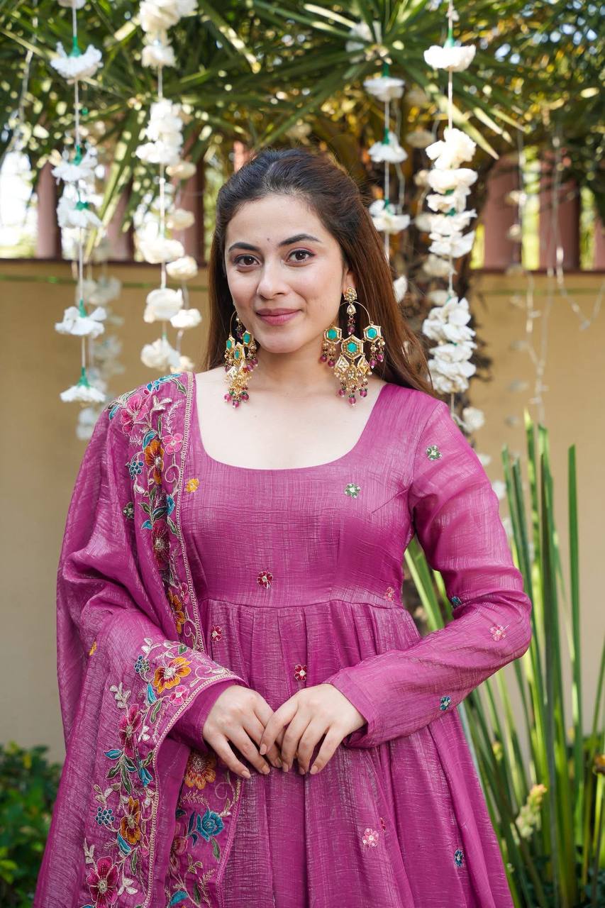 Yash Enterprise Dusty Rose Crunchy Silk Party Wear Embroidery Suit Set | Grocsy