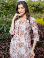 Sangria Floral-Printed Straight Kurtas | Grocsy