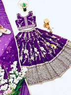 Evanik Purple Sequence Embroidered Lehenga Set for Kids | Grocsy