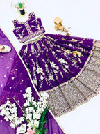 Evanik Purple Sequence Embroidered Lehenga Set for Kids | Grocsy