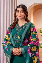 Pramukh Fab Emerald Color Viscose Silk Kurta Set | Grocsy