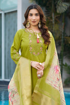 Pramukh Fab Lime Green Color Viscose Silk Kurta Set | Grocsy