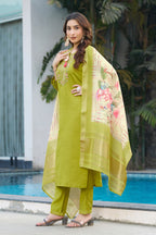 Pramukh Fab Lime Green Color Viscose Silk Kurta Set | Grocsy