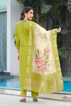 Pramukh Fab Lime Green Color Viscose Silk Kurta Set | Grocsy