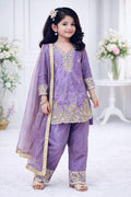 Evanik Purple Designer Party Wear Look Kids Top Salwar & Dupata | Grocsy