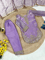 Evanik Purple Designer Party Wear Look Kids Top Salwar & Dupata | Grocsy