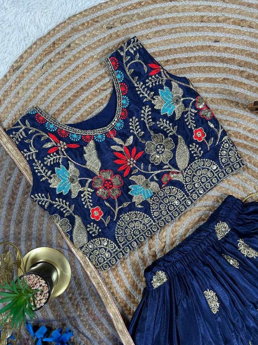 Evanik Blue Designer Sequence Embroidered Work Wedding Kids Lehenga Choli | Grocsy