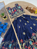 Evanik Blue Designer Sequence Embroidered Work Wedding Kids Lehenga Choli | Grocsy