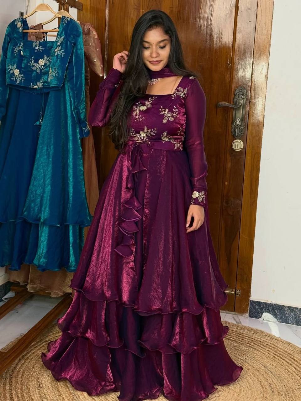 Yash Enterprise Wine Fandy Silk Party Wear Embroidery Suit Set | Grocsy