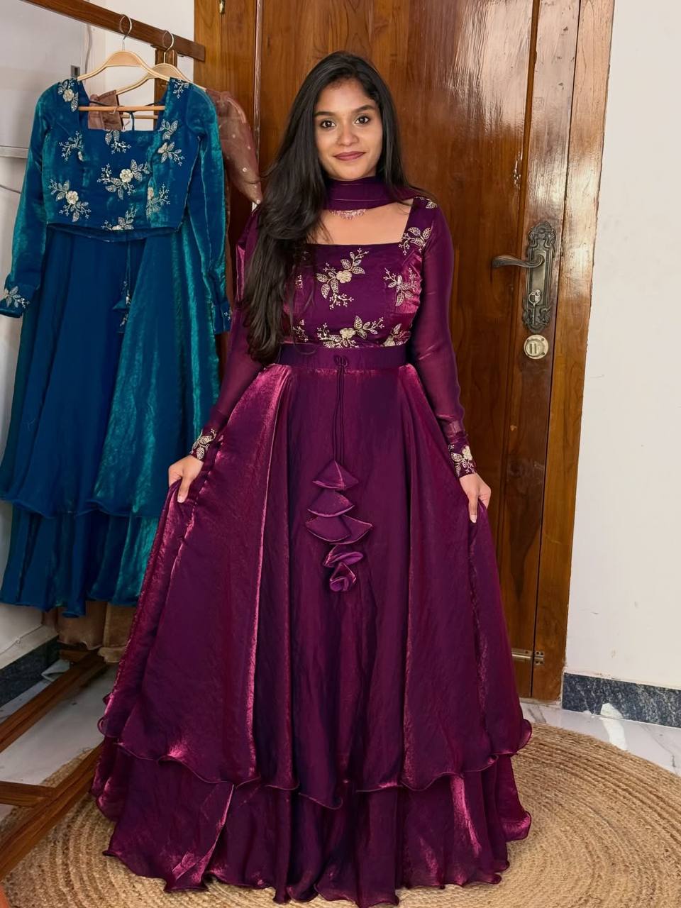 Yash Enterprise Wine Fandy Silk Party Wear Embroidery Suit Set | Grocsy
