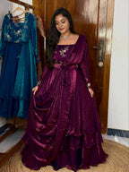 Yash Enterprise Wine Fandy Silk Party Wear Embroidery Suit Set | Grocsy
