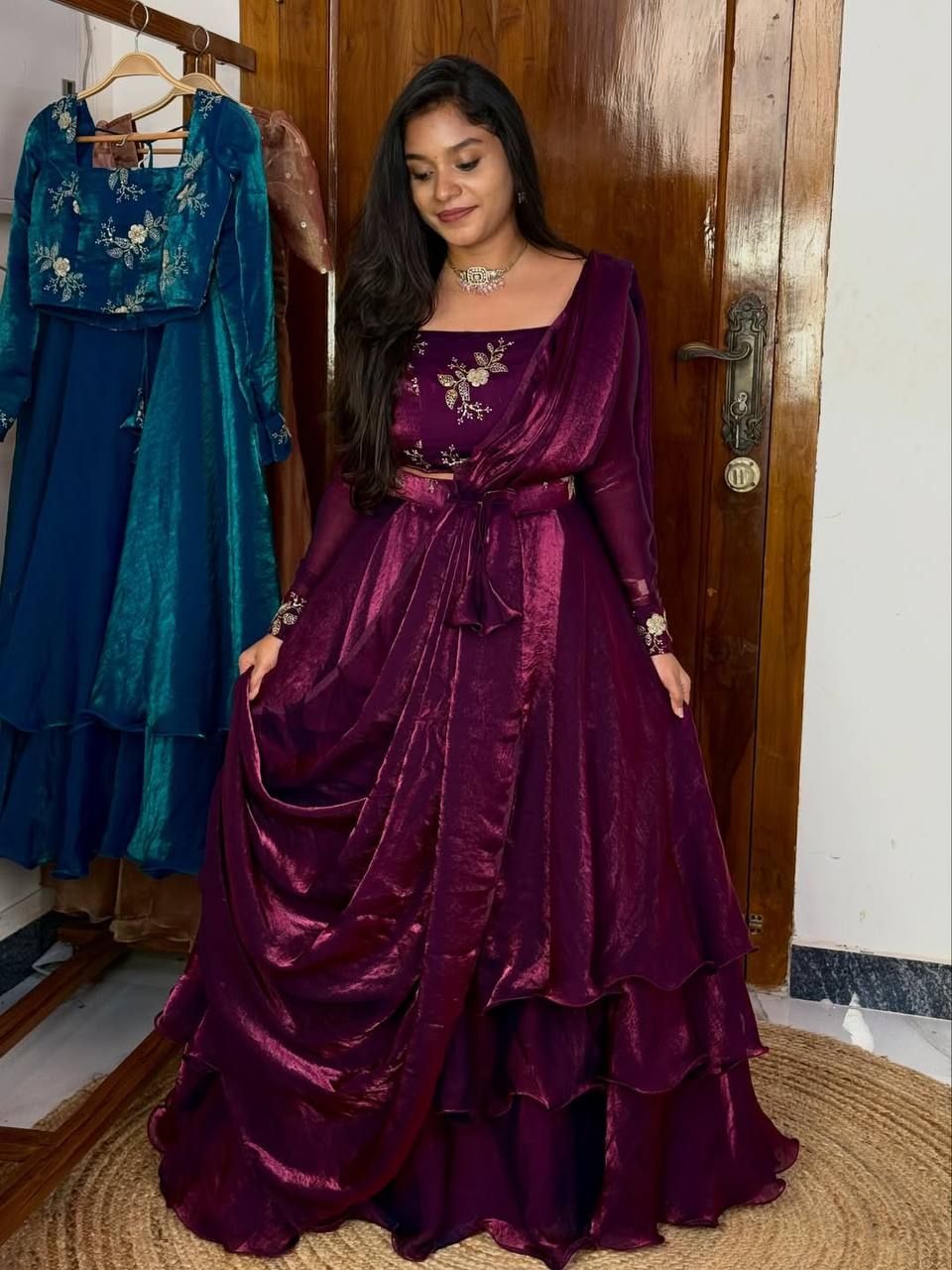 Yash Enterprise Wine Fandy Silk Party Wear Embroidery Suit Set | Grocsy