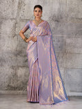 Monjolika Fashion Lavender Kanjivaram Silk Blend Zari Woven Saree With Unstiched Blouse | Grocsy