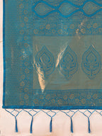 Monjolika Fashion Light Blue Kanjivaram Silk Blend Zari Woven Saree With Unstiched Blouse | Grocsy