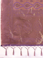 Monjolika Fashion Mauve Purple Kanjivaram Silk Blend Zari Woven Saree With Unstiched Blouse | Grocsy