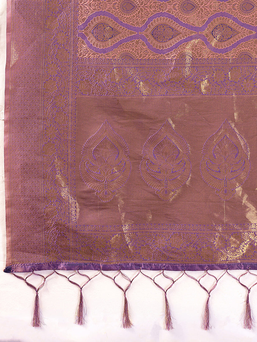 Monjolika Fashion Mauve Purple Kanjivaram Silk Blend Zari Woven Saree With Unstiched Blouse | Grocsy